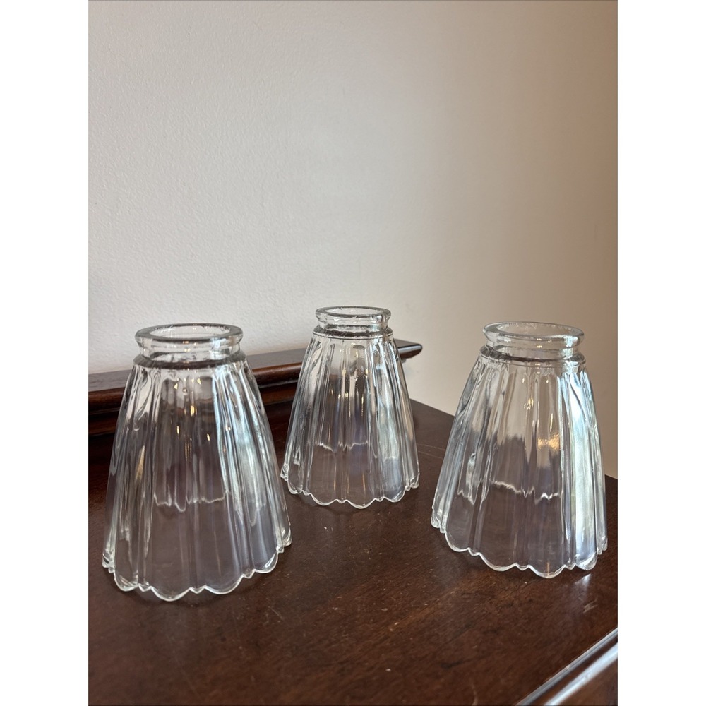 3 - 4 7/8" Antique Clear Glass Shades Valance Scallop Edge & Slim Panels